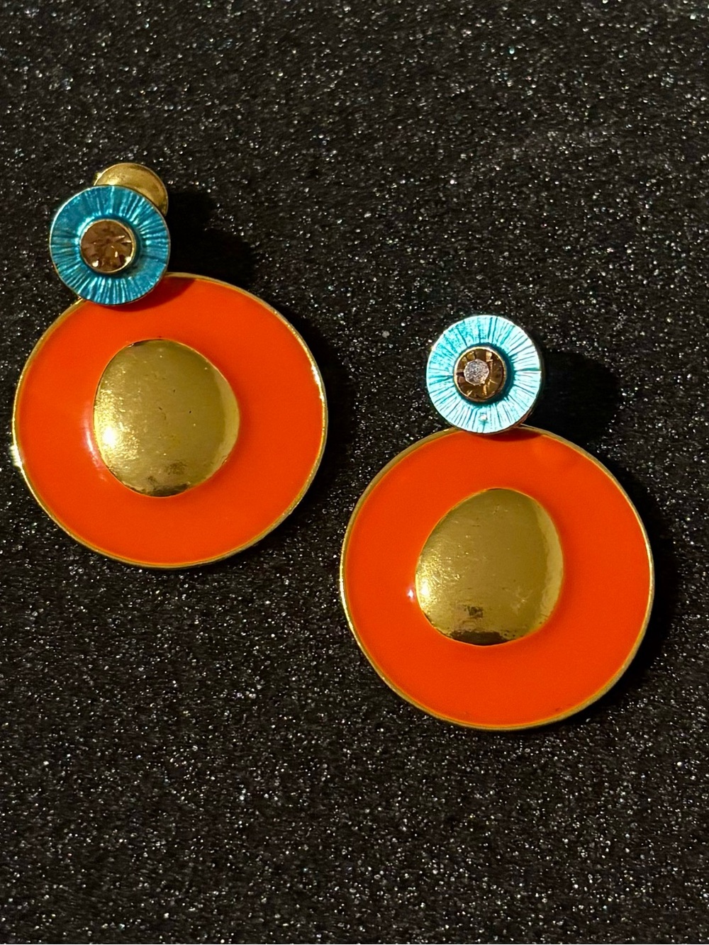 Sassy Jones Orange and Turquoise Drop Earrings with Gold Detail